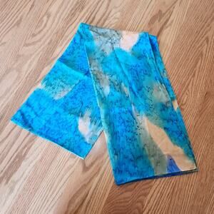 Vintage BYL Silk Scarf Wrap Water Color Blue and Light Salmon